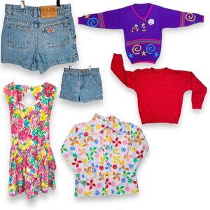Vintage Girls Sweater + Dress + Top + Jeans Shorts Bundle Lot of 5 - Size 8 - 10